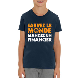 T-shirt enfant coton bio bleu marine Sauvez le monde (Ted Boundy,Slogans engagés,Humour)
