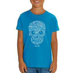 T-shirt enfant coton bio bleu azur Bike or Death (Caffein Art,Ecologie,Têtes de morts,Vélo)