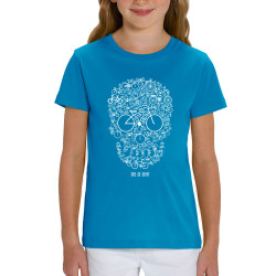 T-shirt enfant coton bio bleu azur Bike or Death (Caffein Art,Ecologie,Têtes de morts,Vélo)