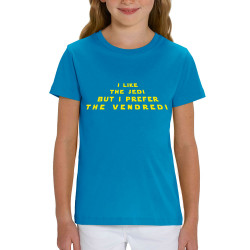 T-shirt enfant coton bio bleu azur I like the Jedi but I prefere the Vendredi (Lemerou,Humour,Star Wars)