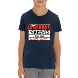 T-shirt enfant coton bio bleu marine A vendre parents (Gondrax,Humour)