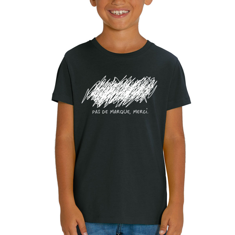 T-shirt enfant coton bio noir Pas de marque merci (Slogans Débiles,Humour)