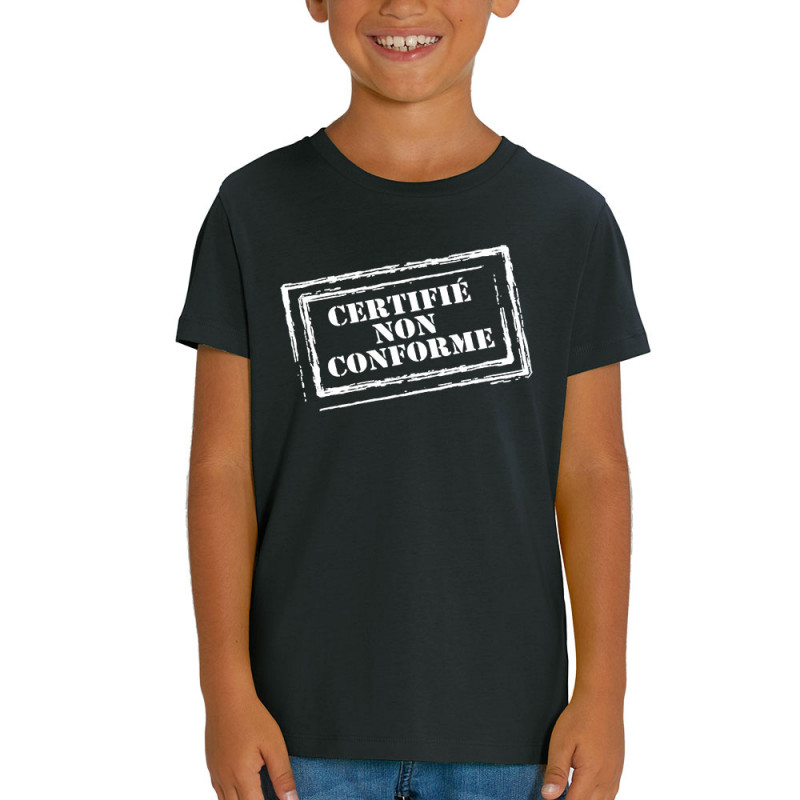 T-shirt enfant coton bio noir Certifié non conforme (Gondrax,Slogans engagés)
