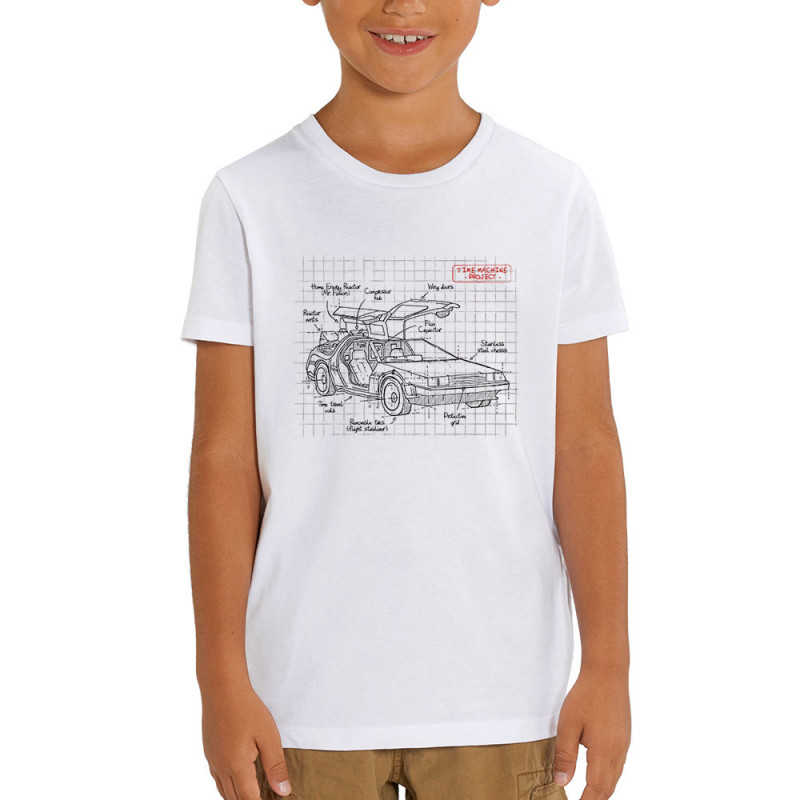 T-shirt enfant coton bio blanc Dolorean Plan (Le Duc,Films/Séries)