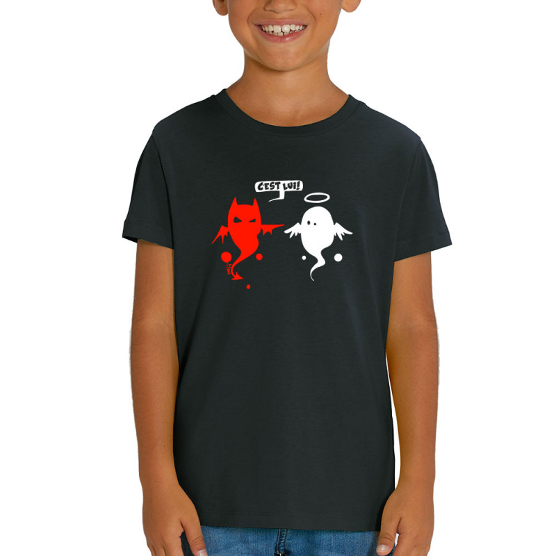 T-shirt enfant coton bio noir Ange et Démon (Fantine,Humour)
