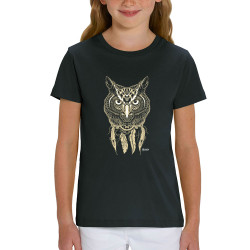 T-shirt enfant coton bio noir Bad River - Little Owl (Bad River,Animaux,Ethnique)