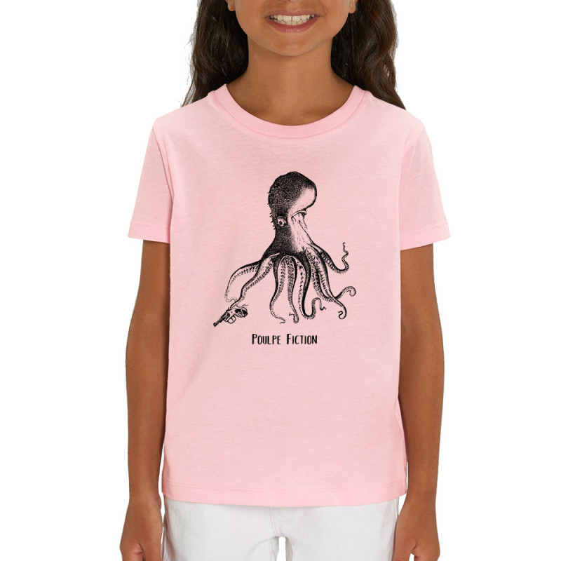 T-shirt enfant coton bio rose clair Poulpe Fiction (Gondrax,Les Bébêtes,Animaux,Films/Séries)