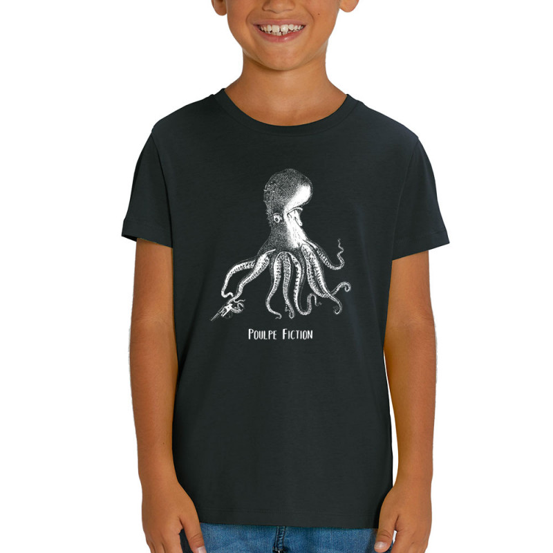 T-shirt enfant coton bio noir Poulpe Fiction (Gondrax,Les Bébêtes,Animaux,Films/Séries)