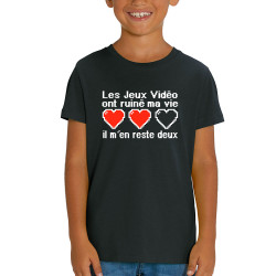 T-shirt enfant coton bio noir Les jeux vidéo ont ruiné ma vie (Humour,Jeux Vidéo / Geek)