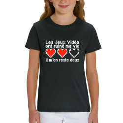 T-shirt enfant coton bio noir Les jeux vidéo ont ruiné ma vie (Humour,Jeux Vidéo / Geek)