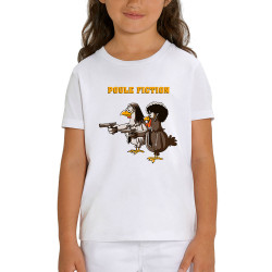 T-shirt enfant coton bio blanc Poule Fiction (Mr Mouton,Animaux,Films/Séries)