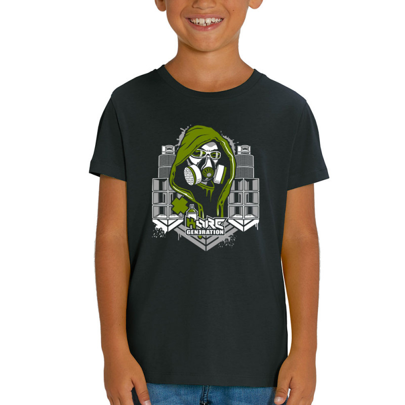 T-shirt enfant coton bio noir Kore Generation (E Cone,teufeur)