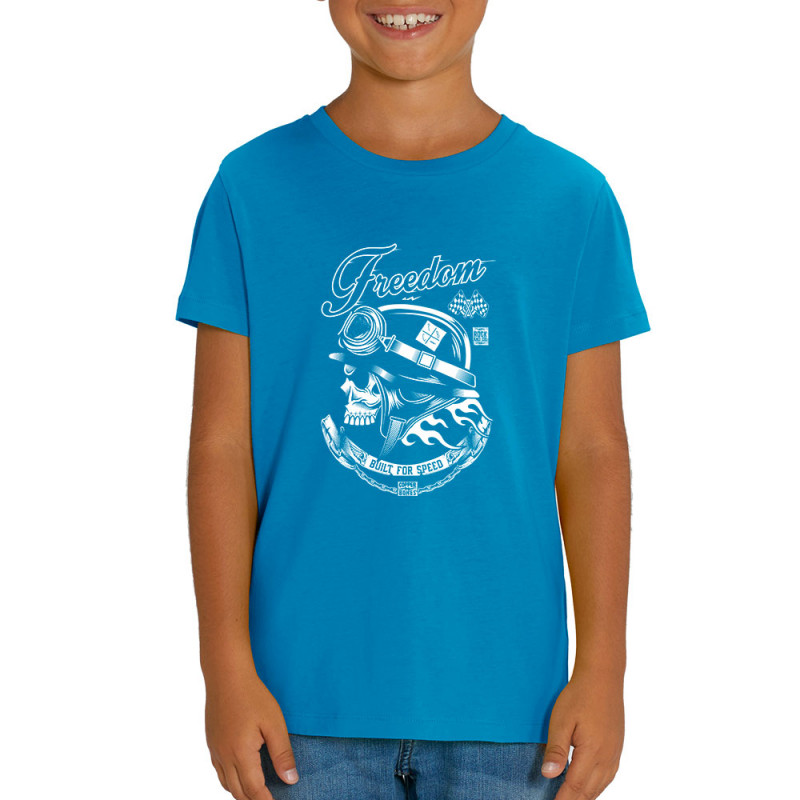 T-shirt enfant coton bio bleu azur Copper Bones - Built For Speed (Simon,Copper Bones,Têtes de morts,Moto)