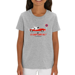 T-shirt enfant coton bio gris chiné Le Loup se gare où (Pandaluna,Animaux,Humour)