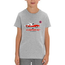 T-shirt enfant coton bio gris chiné Le Loup se gare où (Pandaluna,Animaux,Humour)