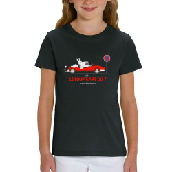 T-shirt enfant coton bio noir Le Loup se gare où (Pandaluna,Animaux,Humour)