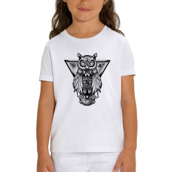 T-shirt enfant coton bio blanc 1837 - Key Owl (Simon,1837,Animaux,Steam Punk)
