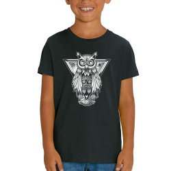 T-shirt enfant coton bio noir 1837 - Key Owl (Simon,1837,Animaux,Steam Punk)