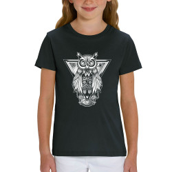 T-shirt enfant coton bio noir 1837 - Key Owl (Simon,1837,Animaux,Steam Punk)