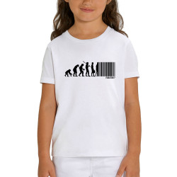 T-shirt enfant coton bio blanc Evolution code barre (Gondrax,Slogans engagés,Evolution)