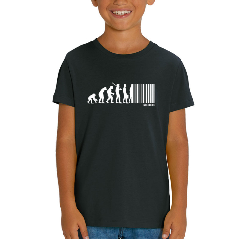 T-shirt enfant coton bio noir Evolution code barre (Gondrax,Slogans engagés,Evolution)