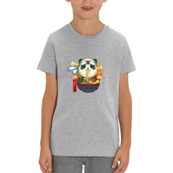 T-shirt enfant coton bio gris chiné Asian Food Panda (Animaux,Manga Kawaï japan)