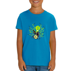 T-shirt enfant coton bio bleu azur Poulpy Drum (Animaux,Humour,Ted Boundy)