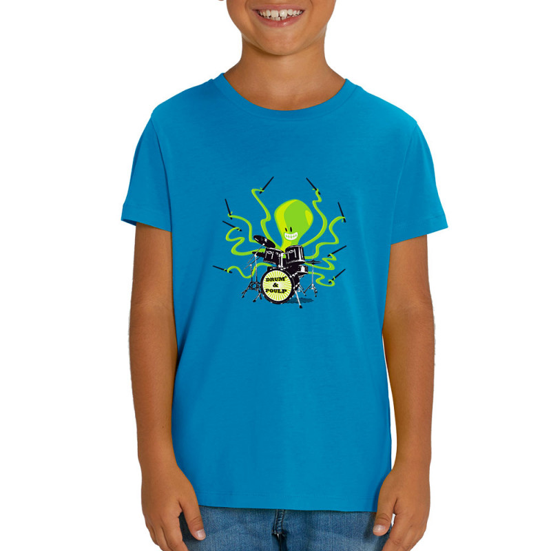 T-shirt enfant coton bio bleu azur Poulpy Drum (Animaux,Humour,Ted Boundy)