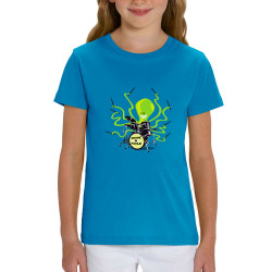 T-shirt enfant coton bio bleu azur Poulpy Drum (Animaux,Humour,Ted Boundy)