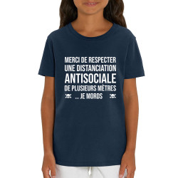 T-shirt enfant coton bio bleu marine Distanciation Antisociale (Gondrax,Slogans Débiles,Humour)