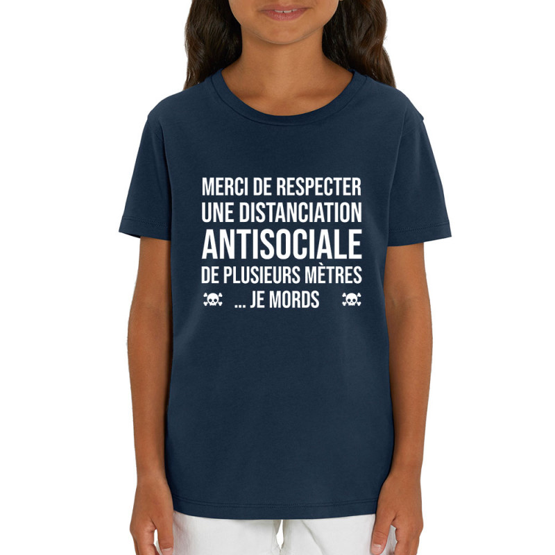 T-shirt enfant coton bio bleu marine Distanciation Antisociale (Gondrax,Slogans Débiles,Humour)
