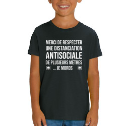 T-shirt enfant coton bio noir Distanciation Antisociale (Gondrax,Slogans Débiles,Humour)