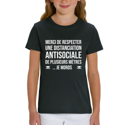 T-shirt enfant coton bio noir Distanciation Antisociale (Gondrax,Slogans Débiles,Humour)