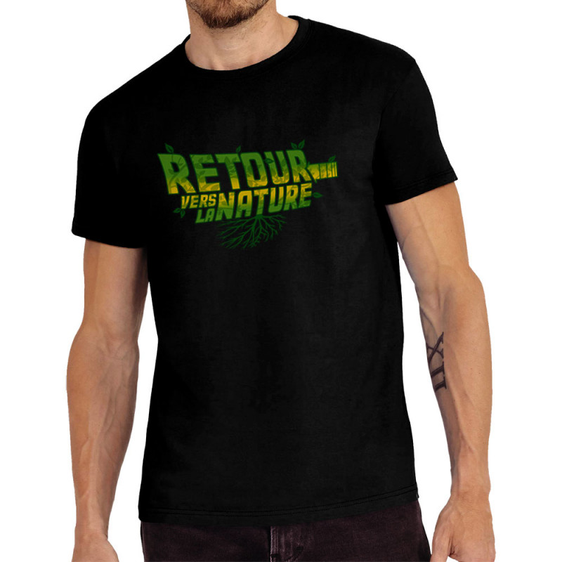 Tee-shirt homme noir Retour vers la nature (Gondrax,Ecologie,Films/Séries,Détournements)