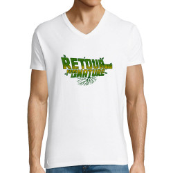 T-shirt homme col V blanc Retour vers la nature (Gondrax,Ecologie,Films/Séries,Détournements)