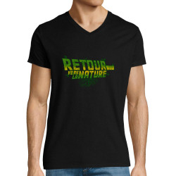 T-shirt homme col V noir Retour vers la nature (Gondrax,Ecologie,Films/Séries,Détournements)
