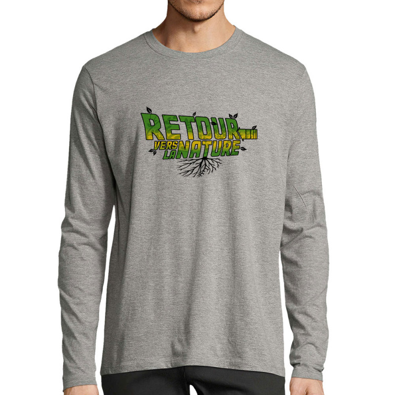 T-shirt homme manches longues gris chiné Retour vers la nature (Gondrax,Ecologie,Films/Séries,Détournements)