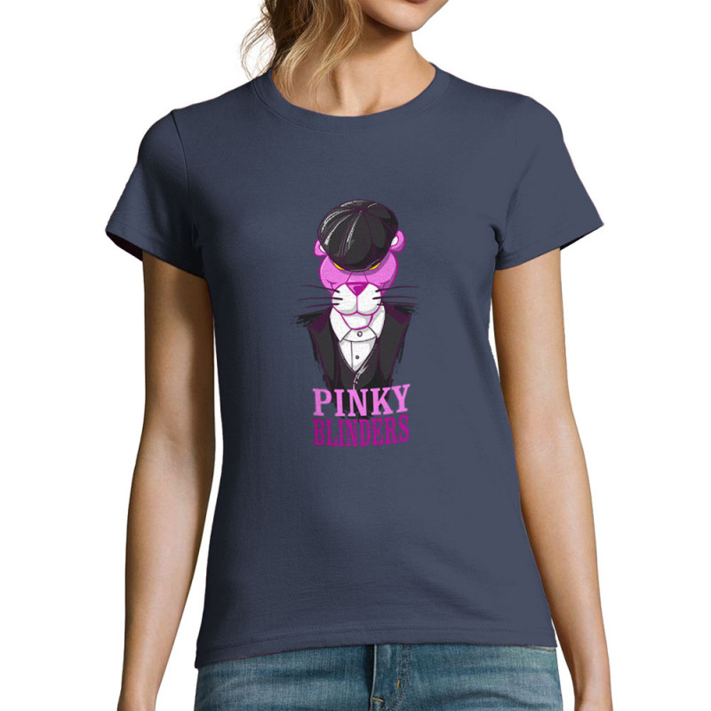 T-shirt femme bleu denim Pinky Blinders (Mr Mouton,Animaux,Films/Séries)