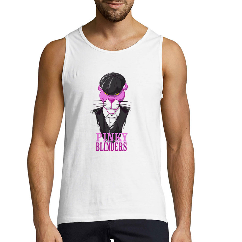 Débardeur homme blanc Pinky Blinders (Mr Mouton,Animaux,Films/Séries)