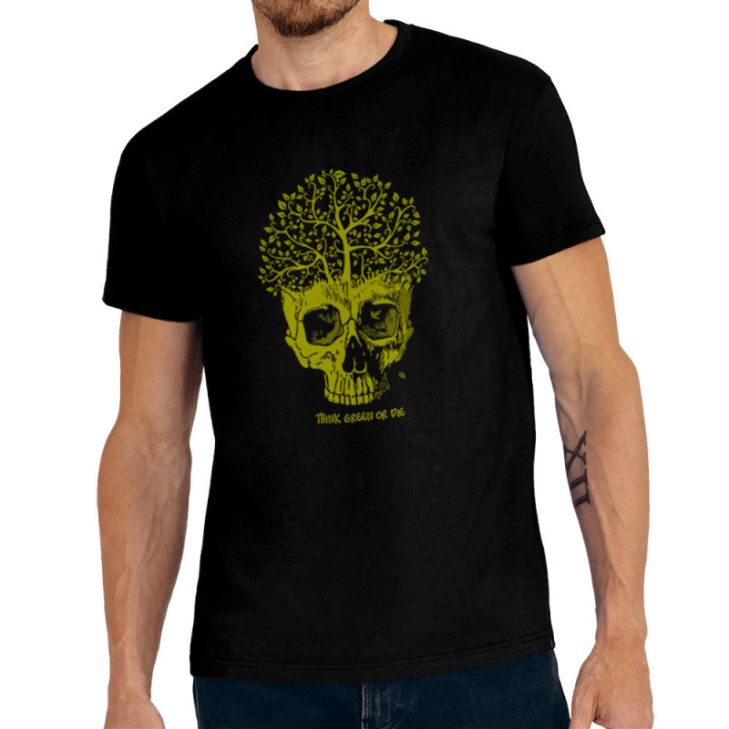 Tee-shirt homme noir Think green or die (Gondrax,Ecologie,Têtes de morts)