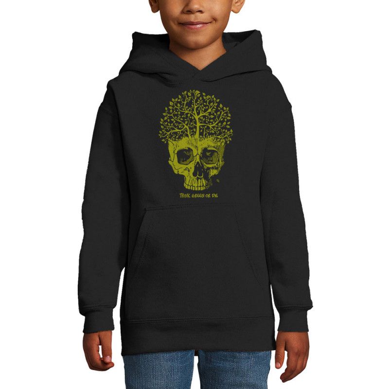 Sweat enfant à capuche noir Think green or die (Gondrax,Ecologie,Têtes de morts)