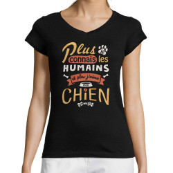 T-shirt femme col V noir Mon chien (Le Duc,Animaux,Slogans Débiles)