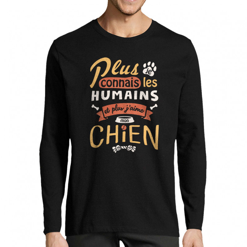 T-shirt homme manches longues noir Mon chien (Le Duc,Animaux,Slogans Débiles)