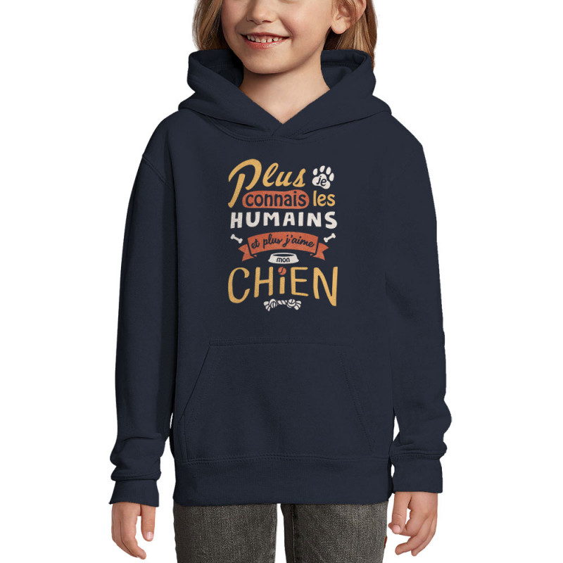 Sweat enfant à capuche bleu marine Mon chien (Le Duc,Animaux,Slogans Débiles)