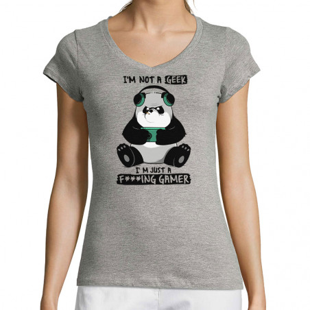 T-shirt femme col V "Panda...