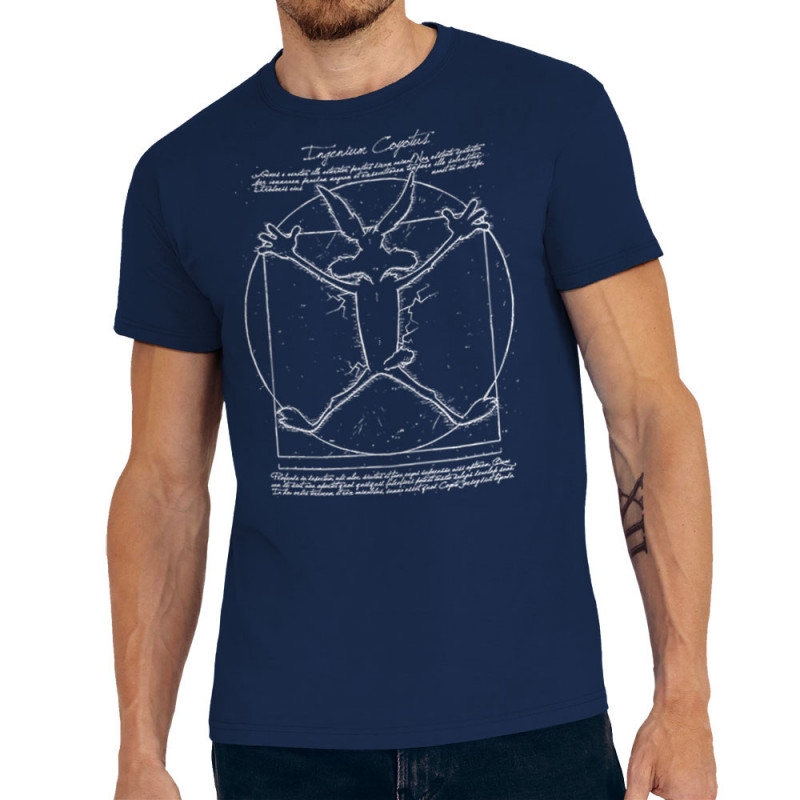 Tee-shirt homme bleu marine Coyote Vitruve (Le Duc,Animaux,Films/Séries,Homme de Vitruve)