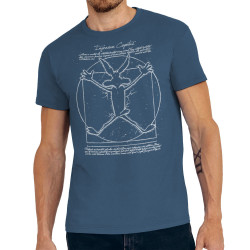 Tee-shirt homme bleu denim Coyote Vitruve (Le Duc,Animaux,Films/Séries,Homme de Vitruve)