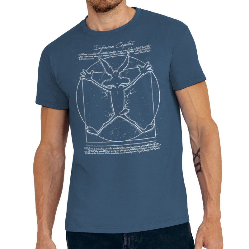 Tee-shirt homme bleu denim Coyote Vitruve (Le Duc,Animaux,Films/Séries,Homme de Vitruve)