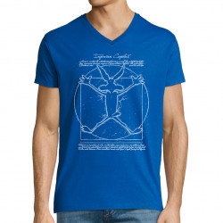 T-shirt homme col V bleu royal Coyote Vitruve (Le Duc,Animaux,Films/Séries,Homme de Vitruve)
