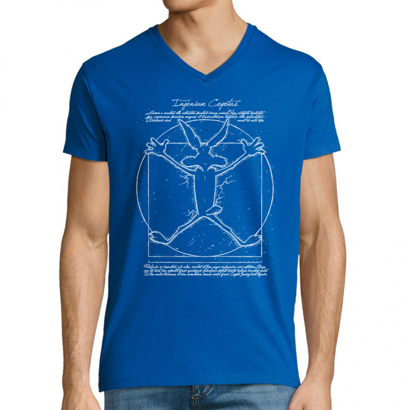 T-shirt homme col V bleu royal Coyote Vitruve (Le Duc,Animaux,Films/Séries,Homme de Vitruve)